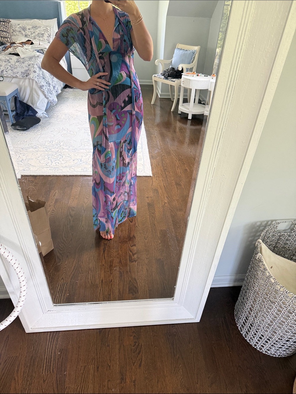 Zara Purple Blue Green Abstract Print Maxi Dress